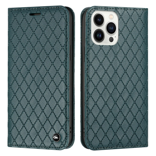 Diamond Lattice Flip Leather Phone Case for iPhone 14 Pro Max (Green)