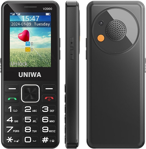 UNIWA V2000 Elder Mobile Phone Dual Sim 128MB Black (48MB RAM) - EU Plug