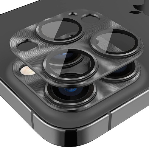 ENKAY Aluminium Alloy Tempered Glass Lens Cover Film for iPhone 14 Pro / 14 Pro Max (Black)