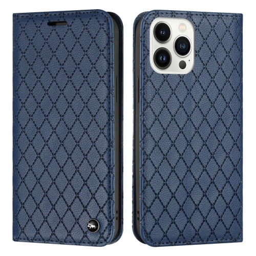 Diamond Lattice Flip Leather Phone Case for iPhone 14 Pro Max (Blue)