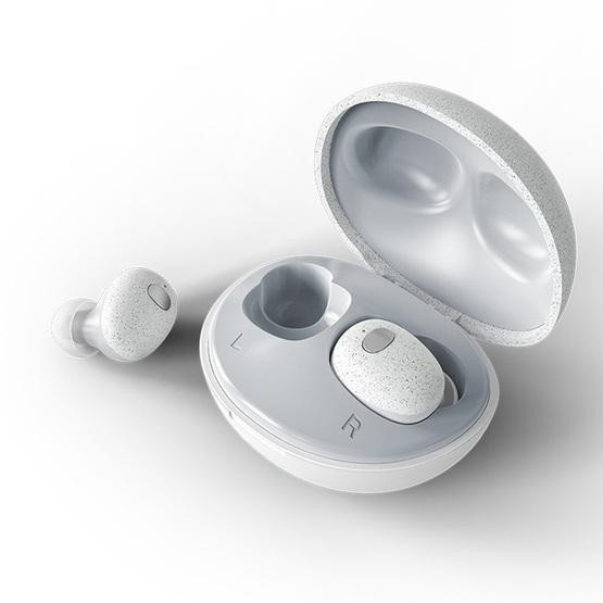 TWS-T2 Mini V5.0 Wireless Stereo Bluetooth Headset with Cobblestone-Shaped Charging Case (White)