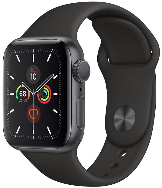 Apple Watch Series 5 44 мм Серый с черным спортивным ремешком (VF2)