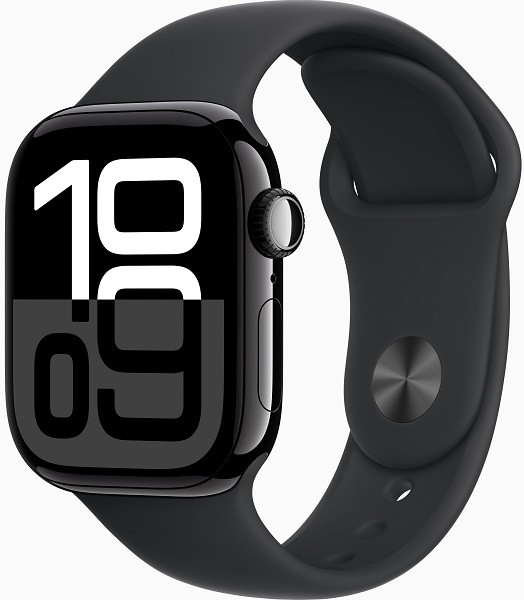 Apple Watch Series 10 GPS 42mm Jet Black Aluminium Case with M/L Black Sport Band