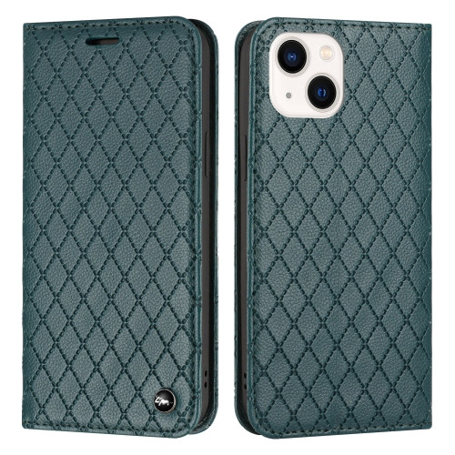 Diamond Lattice Flip Leather Phone Case for iPhone 14 Plus (Green)