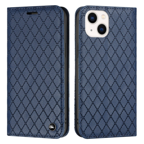 Diamond Lattice Flip Leather Phone Case for iPhone 14 (Blue)